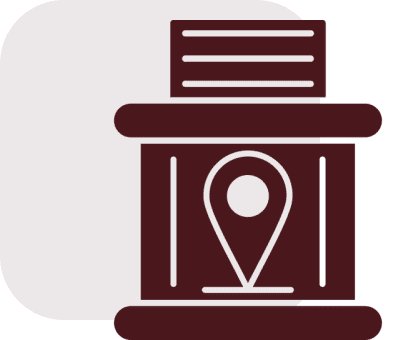 Building icon with location pin symbol.